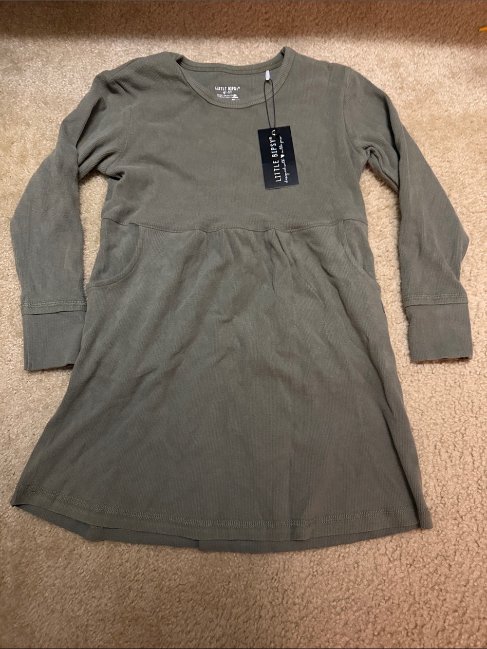 Little Bipsy Olive Green Long-Sleeve Knit Pull-On Dress